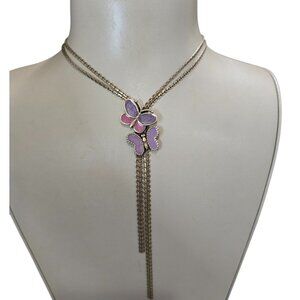 Stephan & Co Women's Butterfly Enamel Lariat Brass Plated Purple Necklace NWT